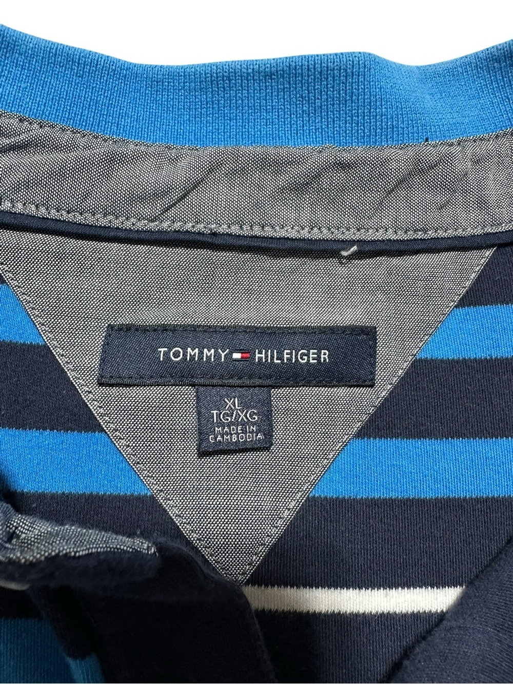 Tommy Hilfiger Navy, Bright Blue & White Striped Polo Shirt XL - Picture 5 of 9
